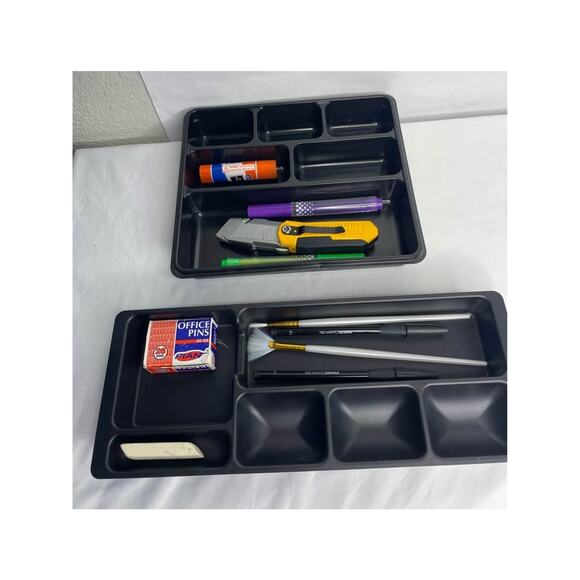 2 Black Desk Drawer Organizers, 6-Comp, Office or Makeup Holders - Used - Picture 5 of 6
